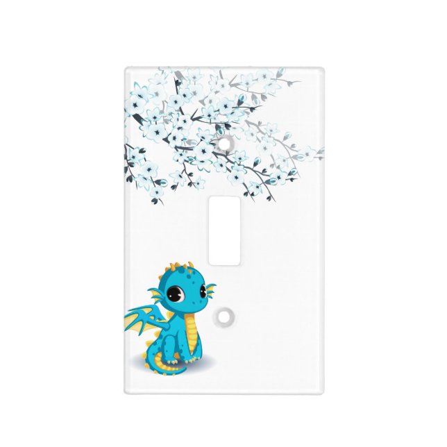 Cute Blue Chibi Dragon Light Switch Cover (Front)