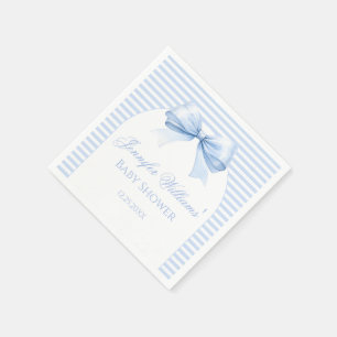 Cute Blue Chic Bow Striped Baby Boy Shower Paper Napkins