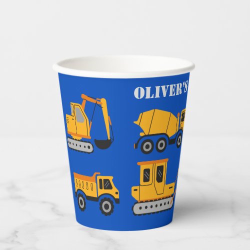 Cute Blue Childrens Construction Birthday  Paper Cups