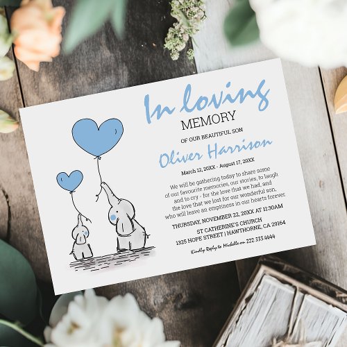 Cute Blue Childrens In Loving Memory Funeral Invitation