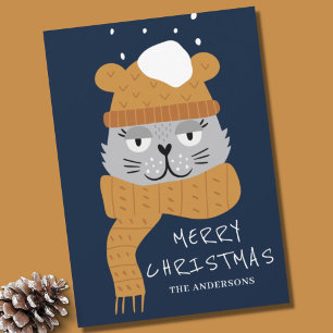 Cute Blue Christmas Cat  Holiday Card