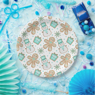 Cute Blue Christmas Holiday Gingerbread Man Paper Plates