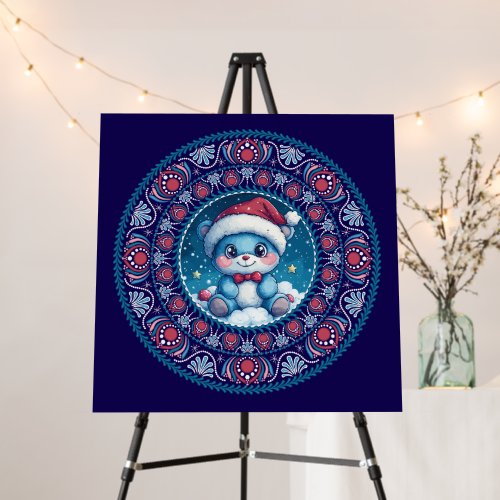 Cute Blue Christmas Kawaii Bear Dot Mandala Foam Board