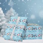 Cute Blue Christmas Penguin Snowflake Personalized Wrapping Paper<br><div class="desc">A pretty trio of penguins in winter scarves under beautiful blue snowflakes. Customize this cute Christmas wrapping paper with a friend's name for an adorable personalized holiday gift wrap.</div>