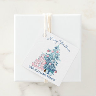 Cute Blue Christmas Tree Merry Christmas Favor Tags