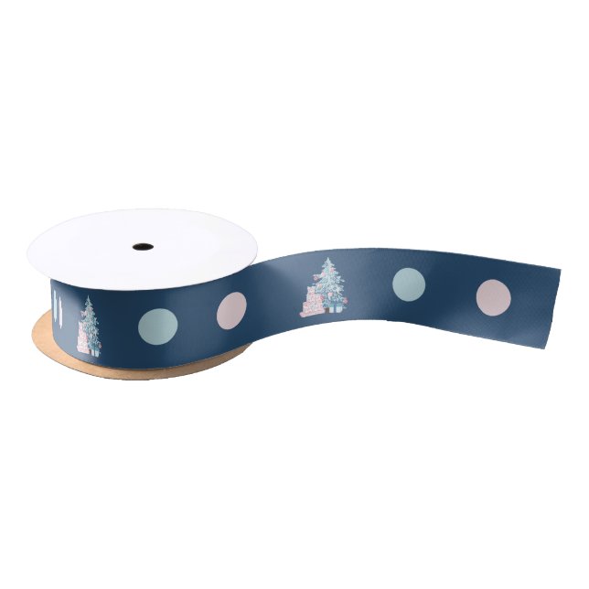 Cute Blue Christmas Tree Merry Christmas  Satin Ribbon (Spool)