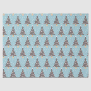 Cute Blue Christmas Tree Snow Holiday Tissue Paper