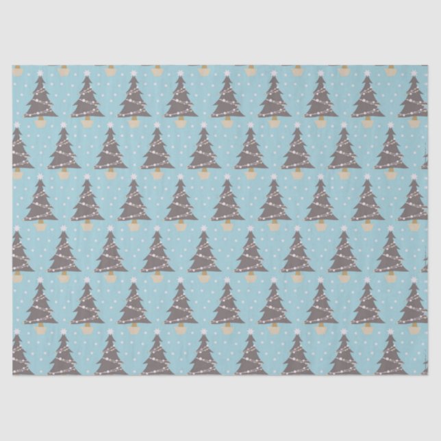 Cute Blue Christmas Tree Snow Holiday Tissue Paper (Front)