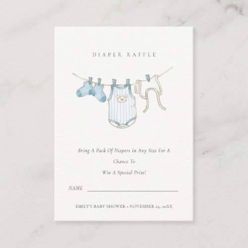 Cute Blue Clothesline Diaper Raffle Baby Shower Enclosure Card
