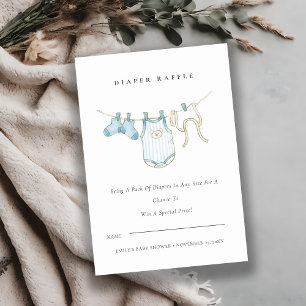 Cute Blue Clothesline Diaper Raffle Baby Shower Invitation