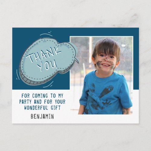 Cute Blue Cloud Birthday Thank you Photo Card