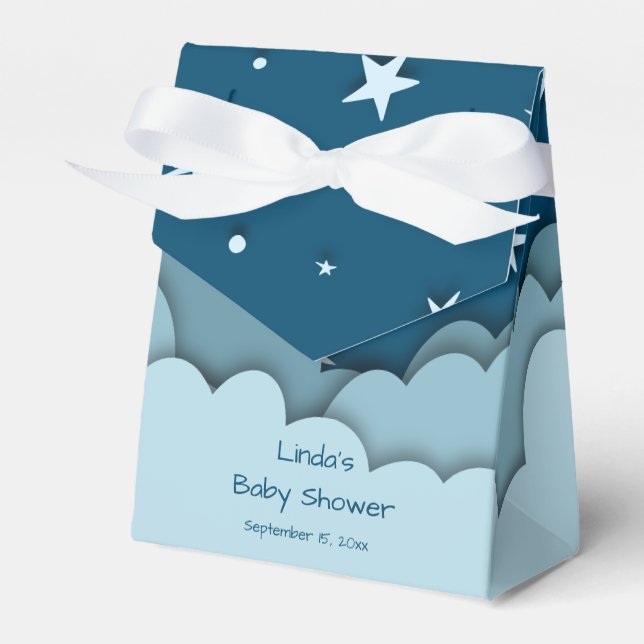 Cute Blue Clouds at Night Baby Shower Favor Boxes (Front Side)