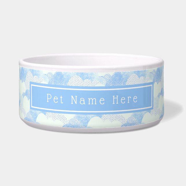 Cute Blue Clouds Personalized Name Bowl (Front)