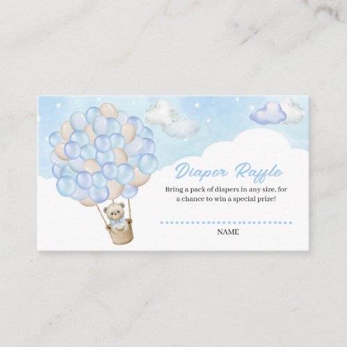 Cute Blue Clouds Teddy Bear Balloons Diaper Raffle Enclosure Card