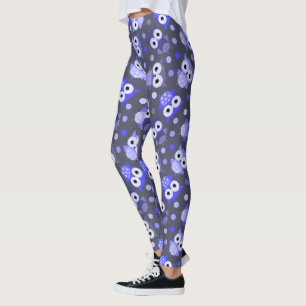 Cute blue colorful owl pattern leggings