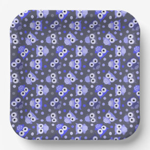 Cute blue colorful owl pattern paper plates