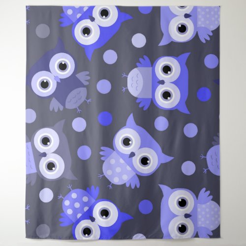 Cute blue colorful owl pattern tapestry