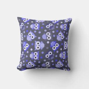Cute blue colorful owl pattern throw pillow