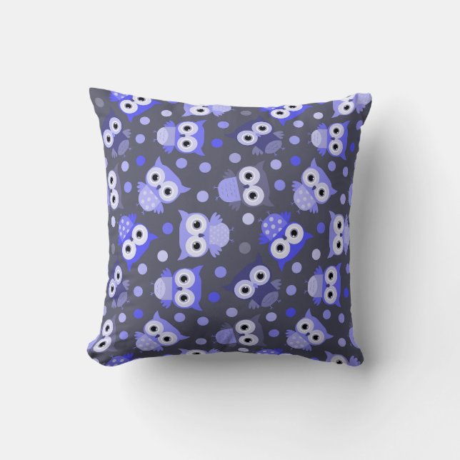 Cute blue colorful owl pattern throw pillow (Front)