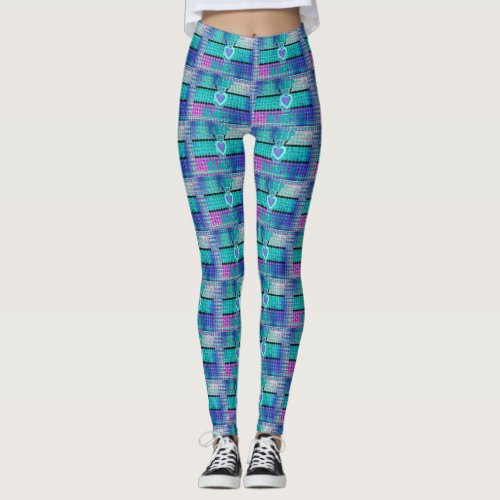 Cute blue colorful patches abstract geometric leggings