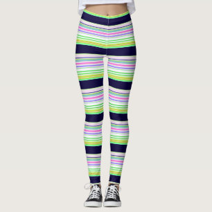 Cute blue colorful stripes leggings