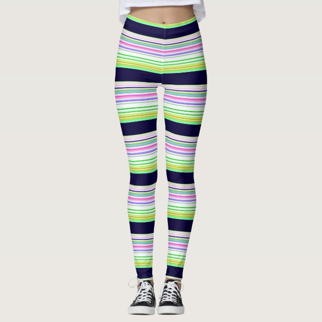 Cute blue colorful stripes leggings (Front)