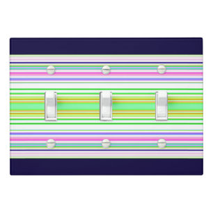 Cute blue colorful stripes light switch cover