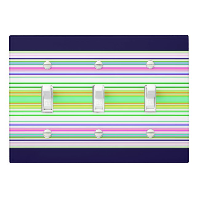 Cute blue colorful stripes light switch cover (In Situ)