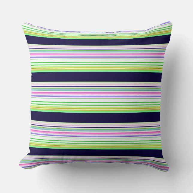 Cute blue colorful stripes throw pillow (Front)