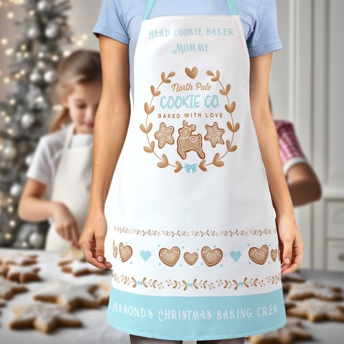Cute Blue Cookie Baking Christmas Name Apron