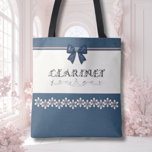 Cute Blue Coquette Bow Clarinet Band Tote Bag