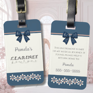 Cute Blue Coquette Bow Clarinet Instrument Case Luggage Tag