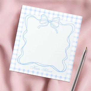 Cute Blue Coquette Bow Gingham Personalized Name Notepad