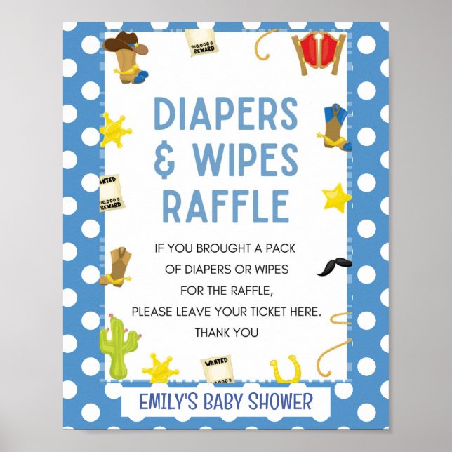 Cute Blue Cowboy Baby Shower Game Sign (Front)