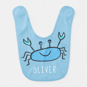 Cute Blue Crab Sea Animal Baby Boy Name Bib