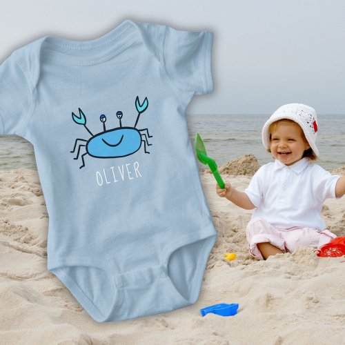 Cute Blue Crab Sea Animal Boy Name Baby Baby Bodysuit