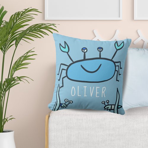 Cute Blue Crab Sea Animal Boy Name  Throw Pillow