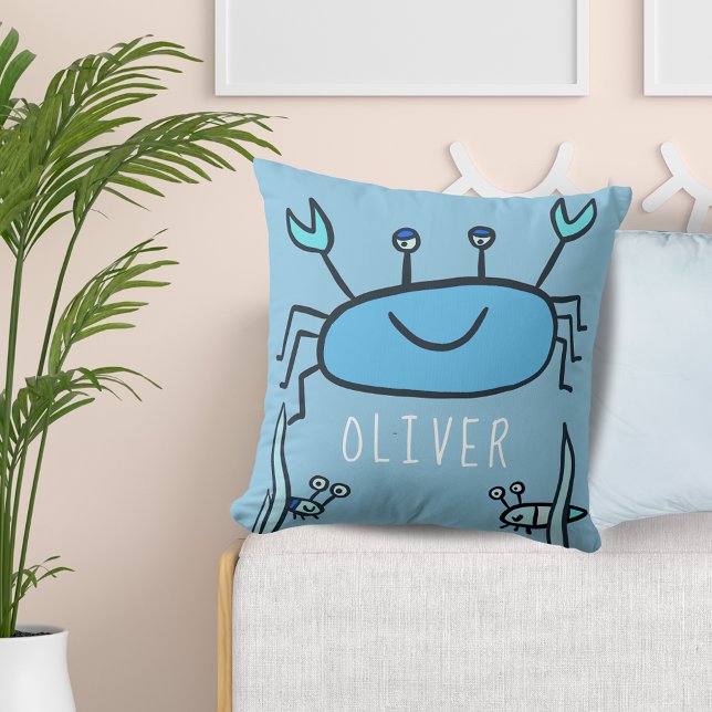 Cute Blue Crab Sea Animal Boy Name  Throw Pillow (Creator Uploaded)