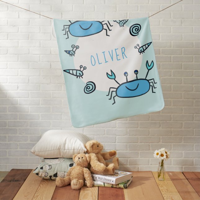 Cute Blue Crab Sea Animals Baby Boy Baby Blanket (In Situ)