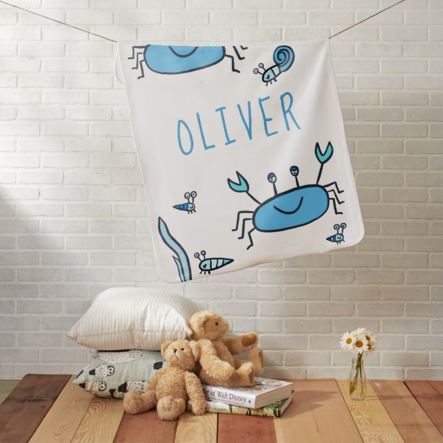 Cute Blue Crab Sea Animals Boy Baby Blanket (In Situ)