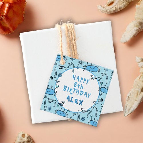 Cute Blue Crab Sea Animals Boy Happy Birthday Favor Tags
