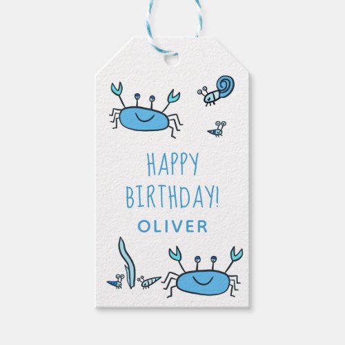 Cute Blue Crab Sea Animals Boy Happy Birthday  Gift Tags