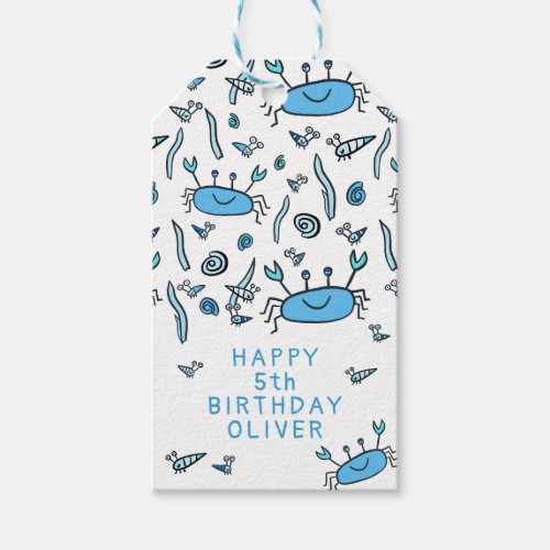 Cute Blue Crab Sea Animals Boy Happy Birthday Gift Tags