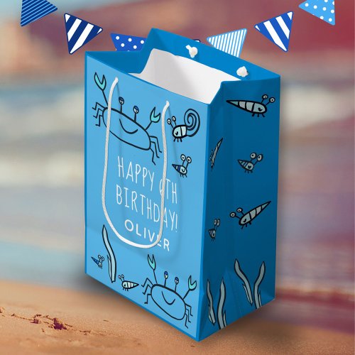 Cute Blue Crab Sea Animals Boy Happy Birthday  Medium Gift Bag