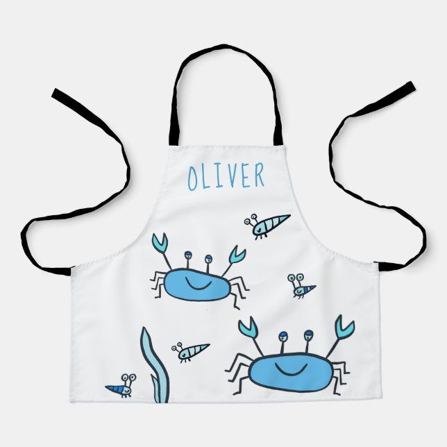 Cute Blue Crab Sea Animals Boy Name Apron (Front)