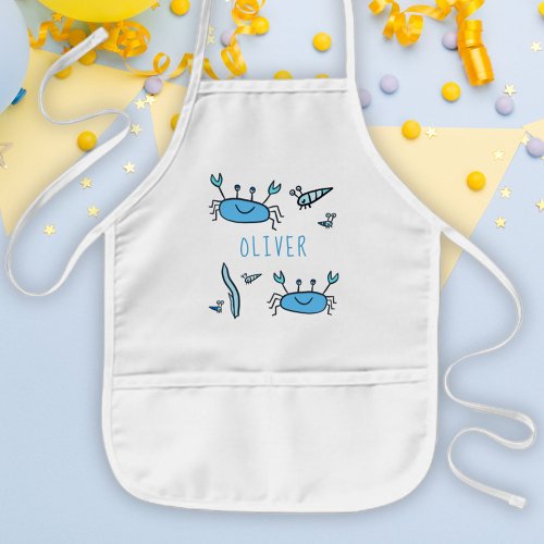 Cute Blue Crab Sea Animals Boy Name  Kids Apron