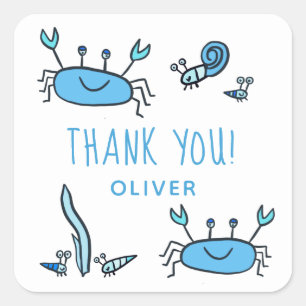 Cute Blue Crab Sea Animals Boy Thank you Birthday Square Sticker