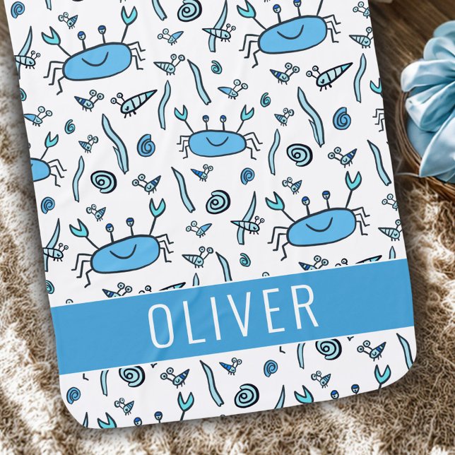 Cute Blue Crab Sea Animals Drawing Pattern Boy Bab Baby Blanket (Creator Uploaded)