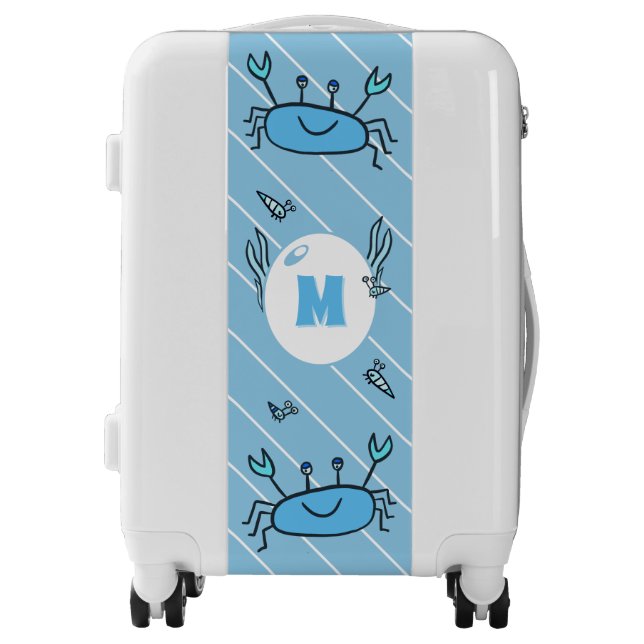 Cute Blue Crab Sea Animals Kids Monogram Luggage (Front)