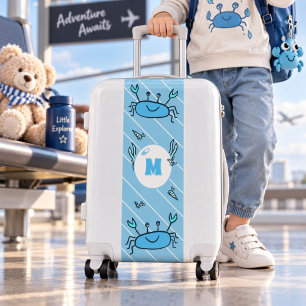 Cute Blue Crab Sea Animals Kids Monogram Luggage